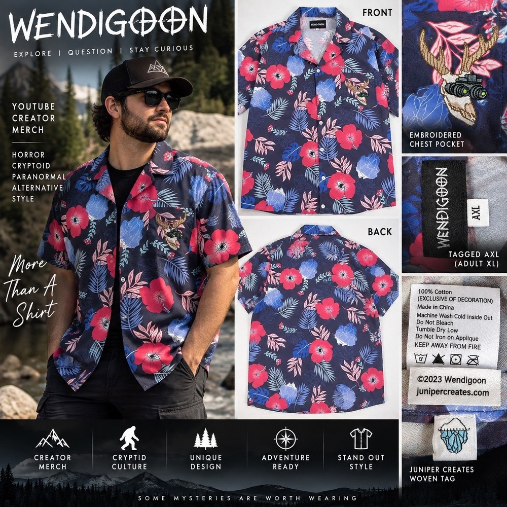 Wendigoon Hawaiian Shirt XL 2023 Juniper Creates Horror Cryptid YouTube Merch